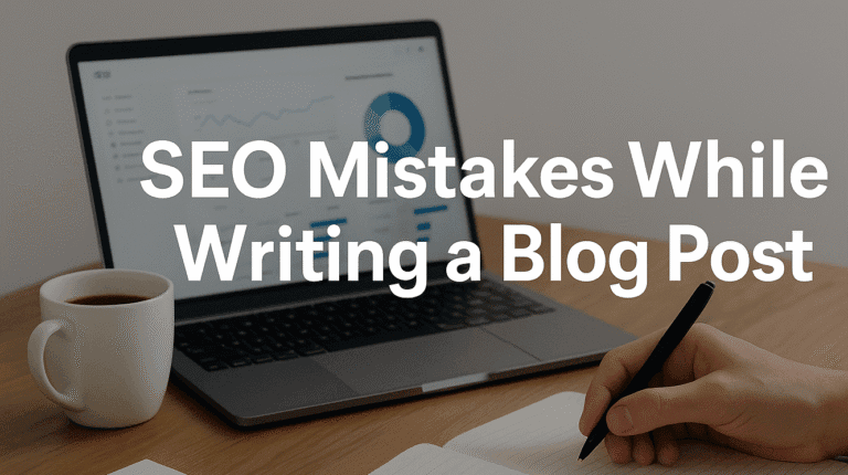 Illustration showing common SEO blog post mistakes to avoid for better search rankings
