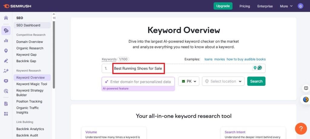 image explaining long-tail keyword research through semrush tool