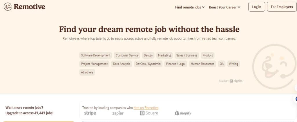 image of freelancing jobs opportunities for remote work "Remotive.com"