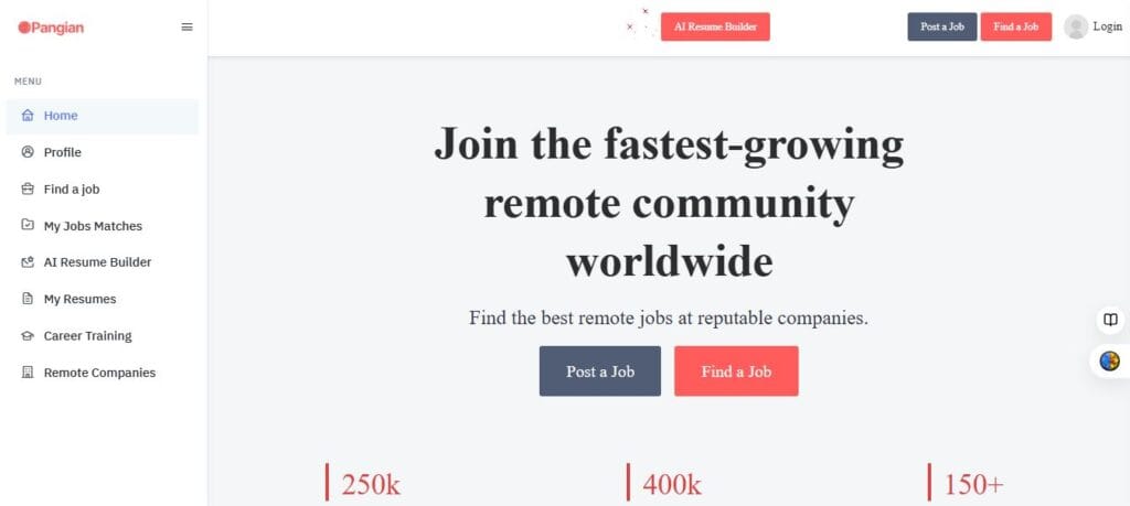 remote work website for freelancers Pangian website image